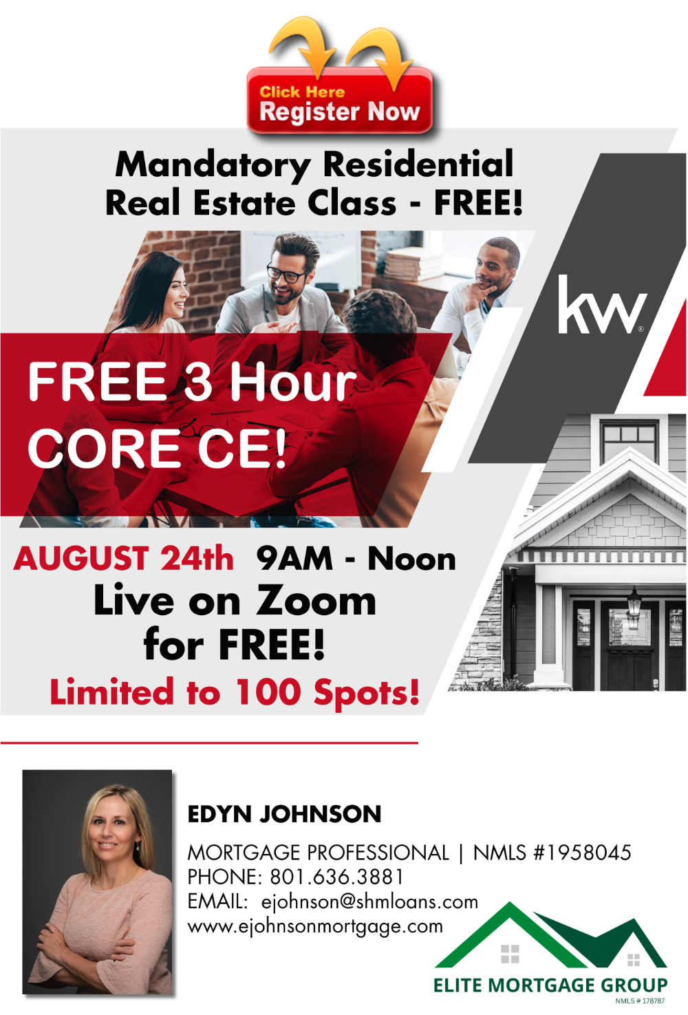Mandatory Residential Real Estate Class - Virtual 3 Hour CORE CE! - KW Utah  - KW Utah